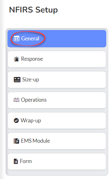 NFIRS Setup - 1. General