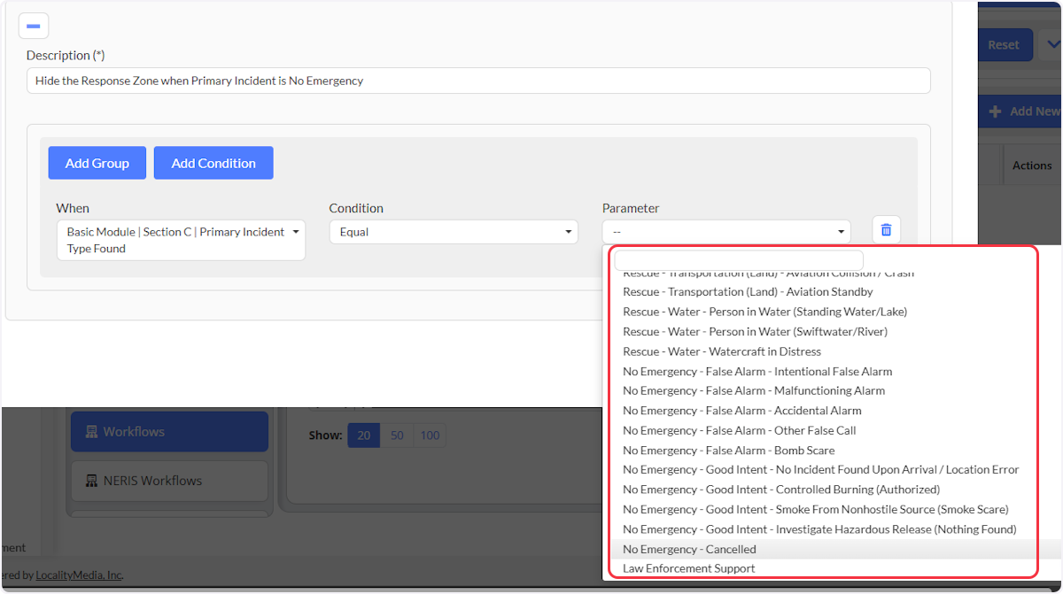 Choose the parameter or parameters pending on condition set to complete the  workflow rule.