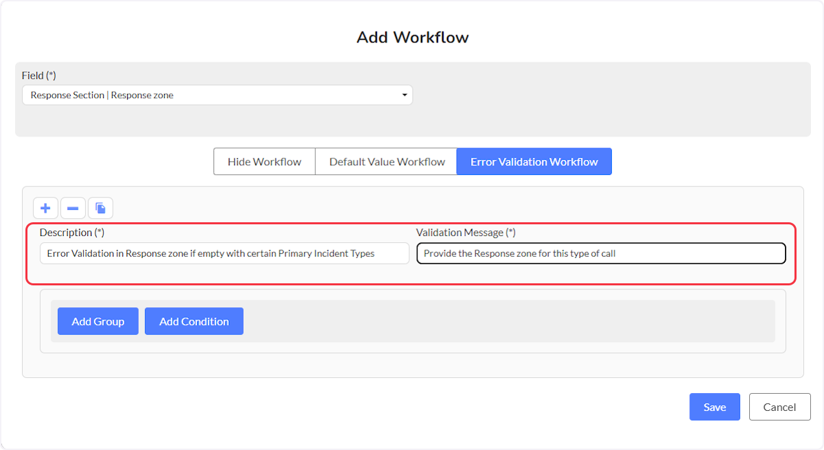 Provide a Description along with a Validation Message which both are required.