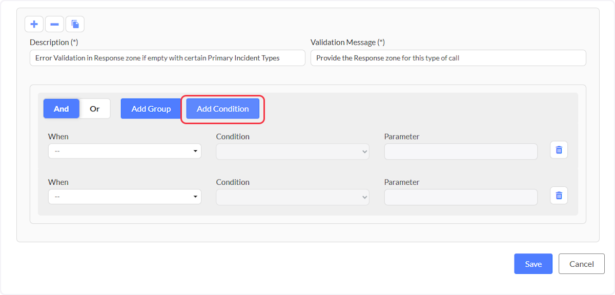 Each time you select Add Condition you will be able to set the rule or rules to trigger the workflow.