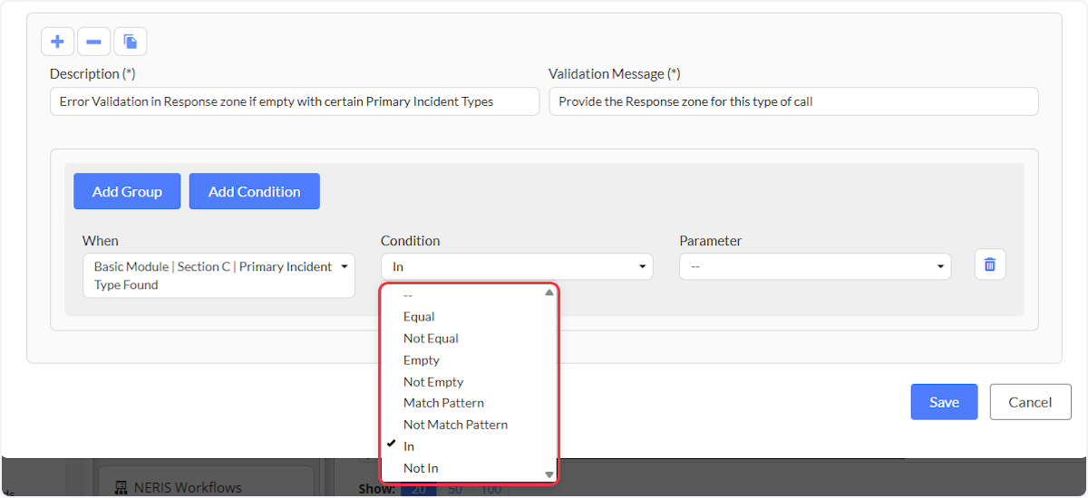 Choose a condition in which parameters can be met in your workflow.
