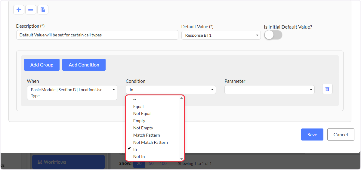 Choose a condition in which parameters can be met in your workflow.