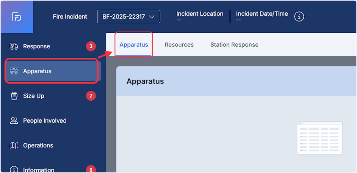 From within a report navigate to the Apparatus section and select on Apparatus subsection.
