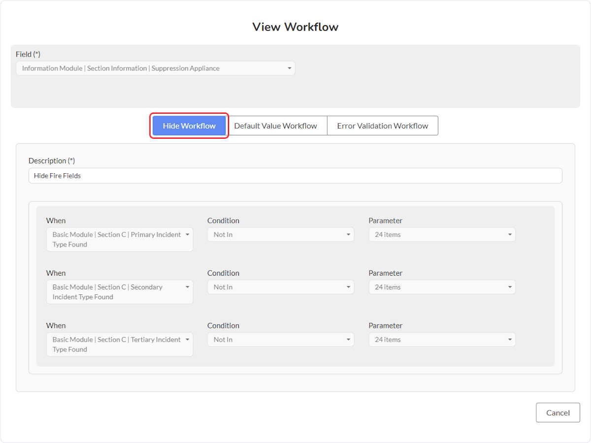 When viewing select the appropriate field to see the workflow.