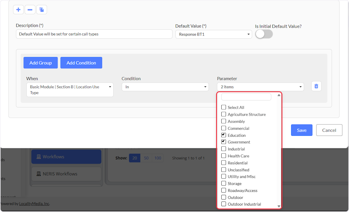 Choose the parameter or parameters pending on condition set to complete the  workflow rule.