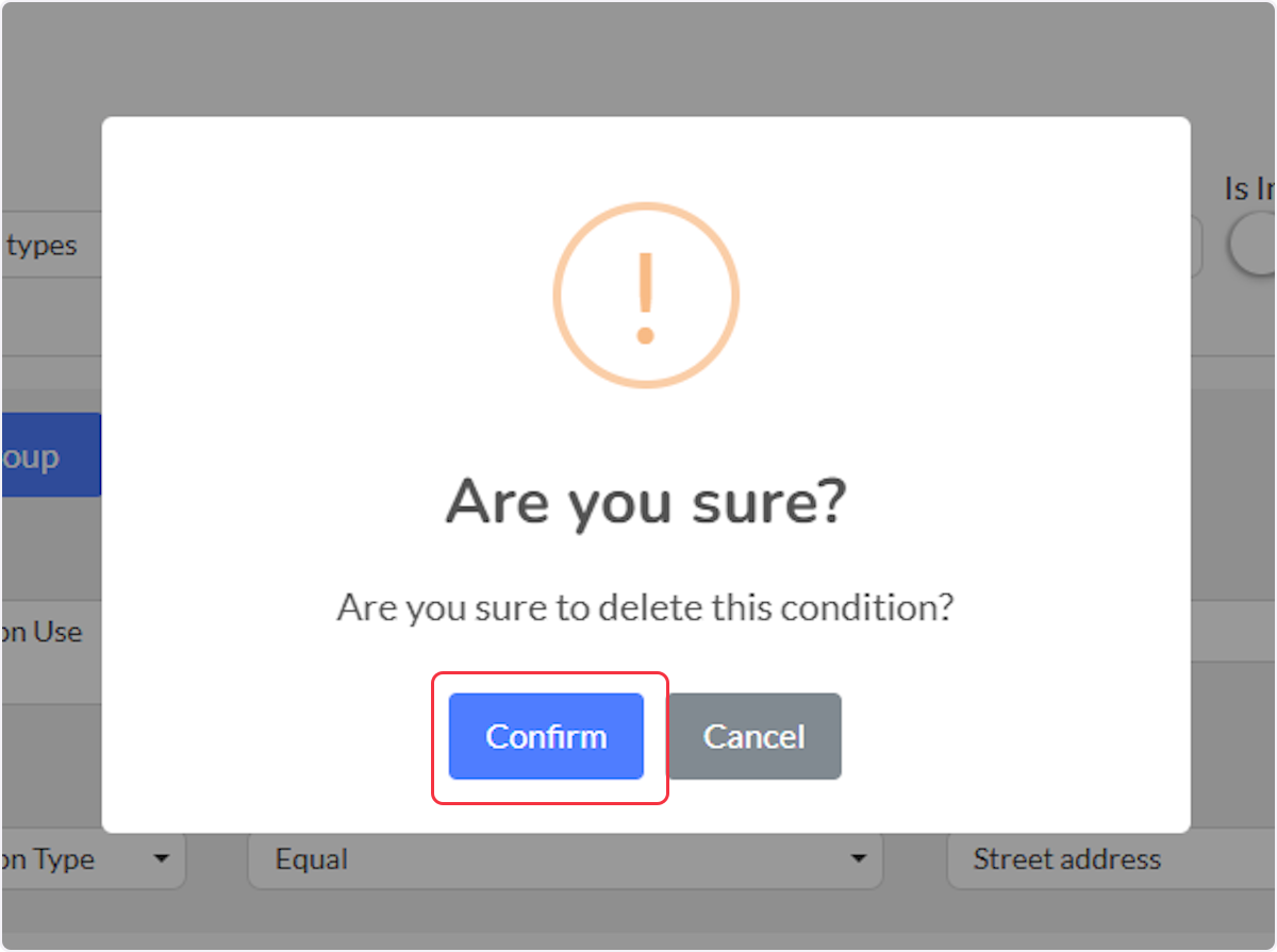 After selecting the trash can icon a warning modal will populate select Confirm to delete.