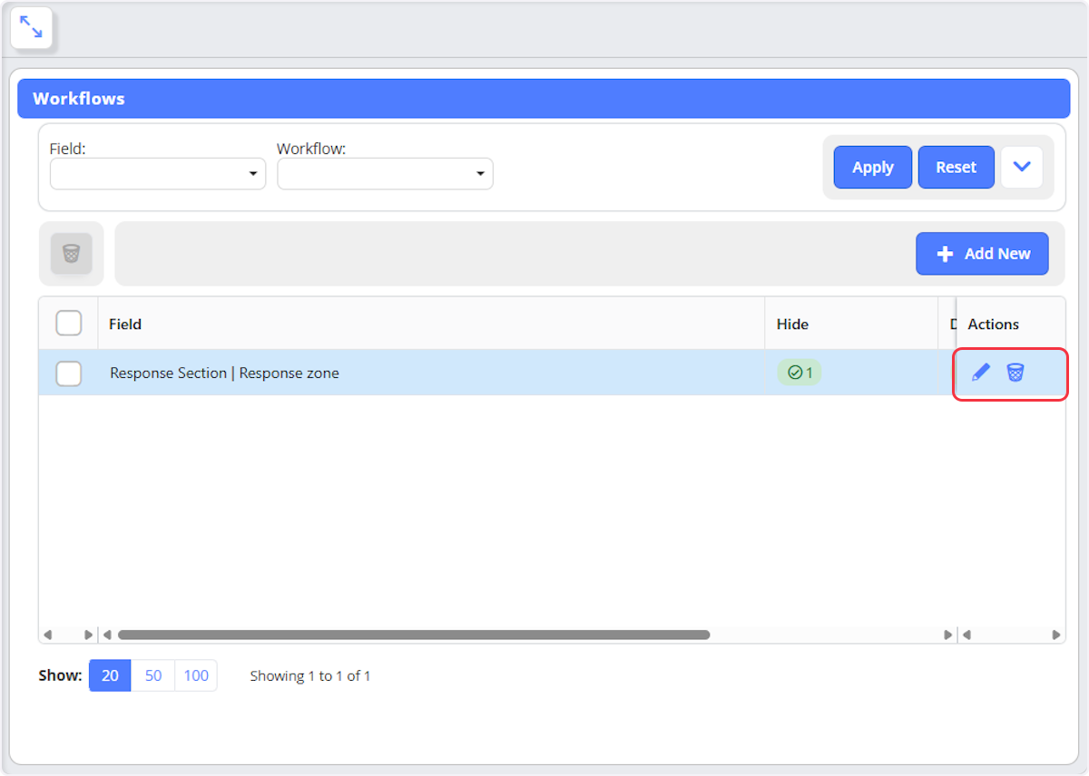 From the Actions column you are able to edit or delete any workflow.