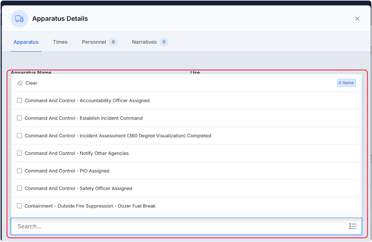 From the Actions taken you are able to select all actions that apply to the apparatus.