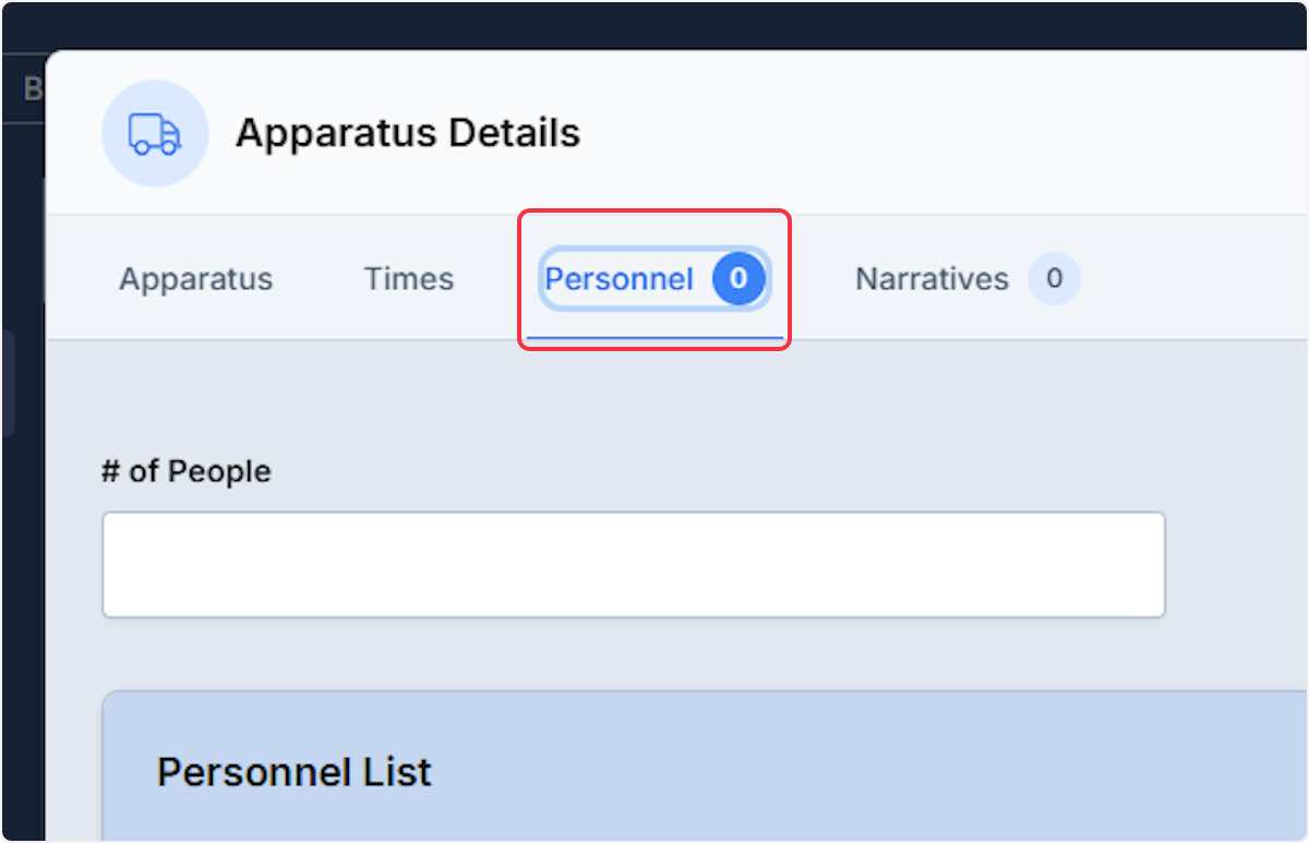 From the Personnel tab you are able to document the number of people and edit riding positions along with what actions each person did.