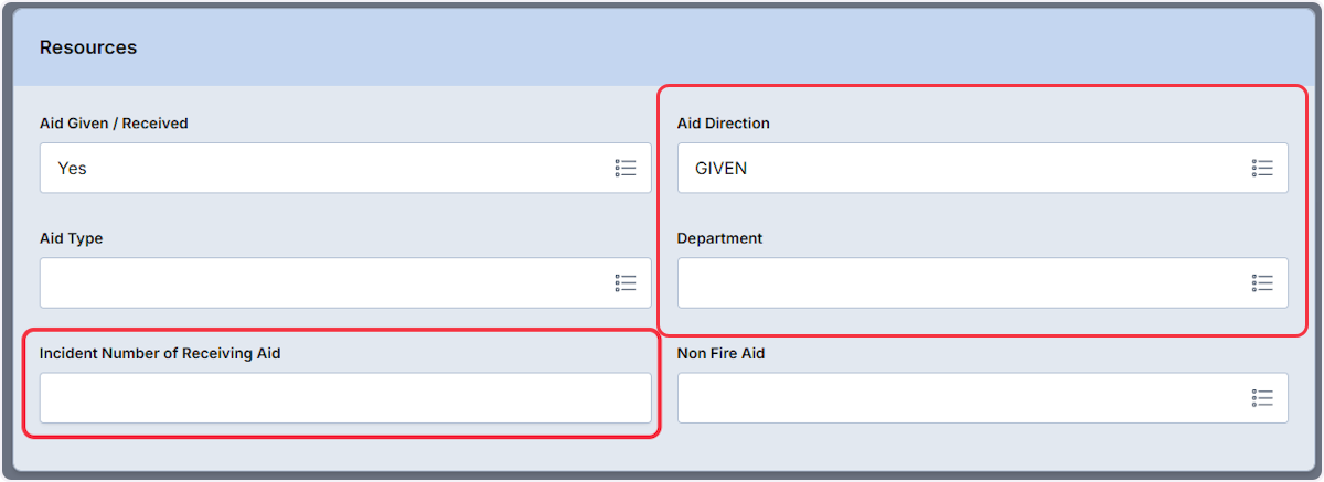 If Aid Direction was Given then document the Department you gave aid to along with the Incident Number of the Receiving Aid.