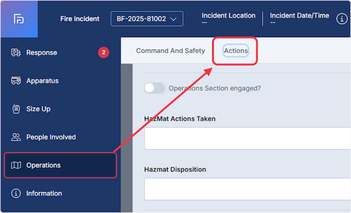 Navigate to the Operations section and select on the Actions tab.