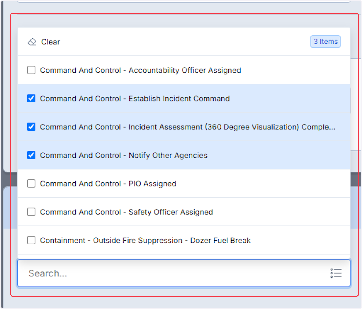 Using the dropdown field select all actions taken then click outside the area to apply.