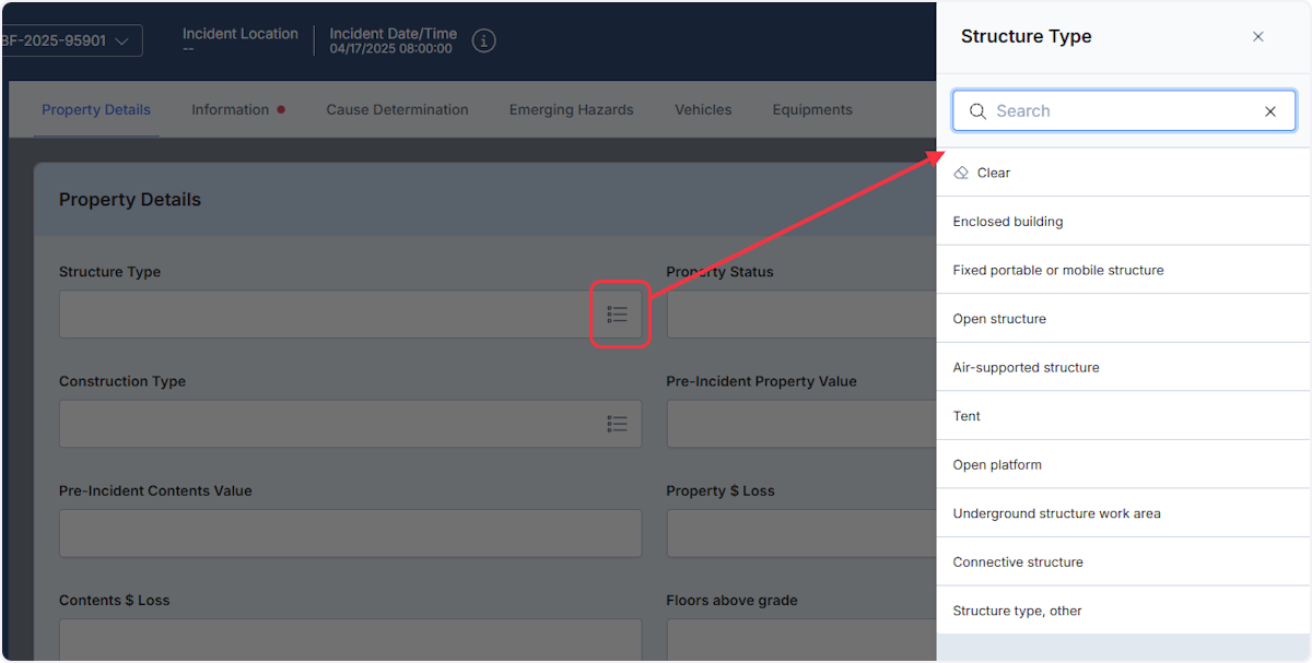 Or using the list view to select which best applies.