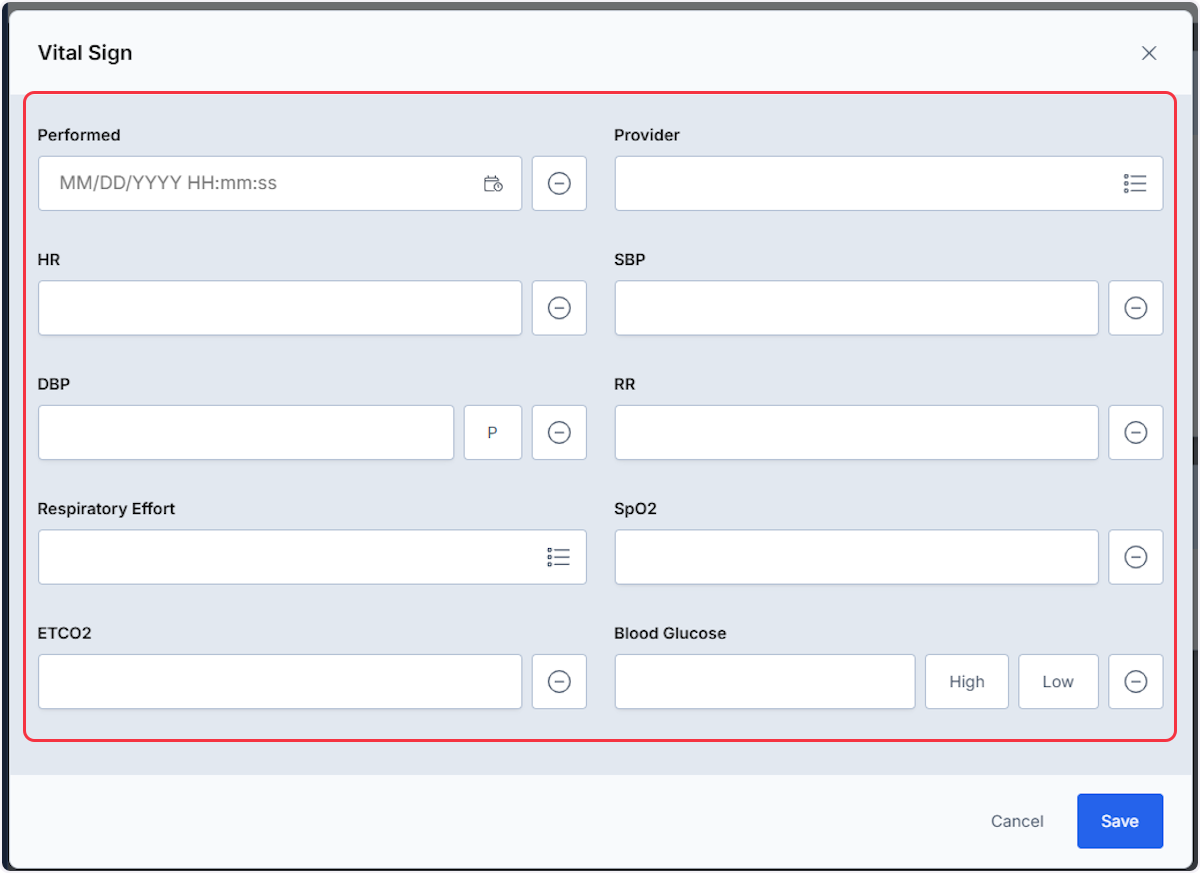 From the modal enter any pertinent information using the fields.