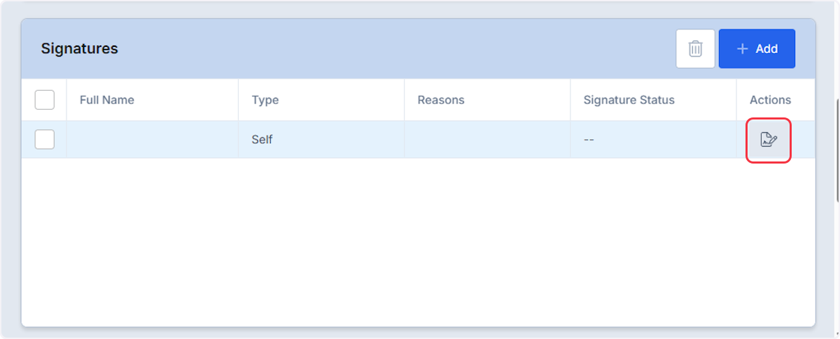 To obtain patient signature select the icon within the Actions column.