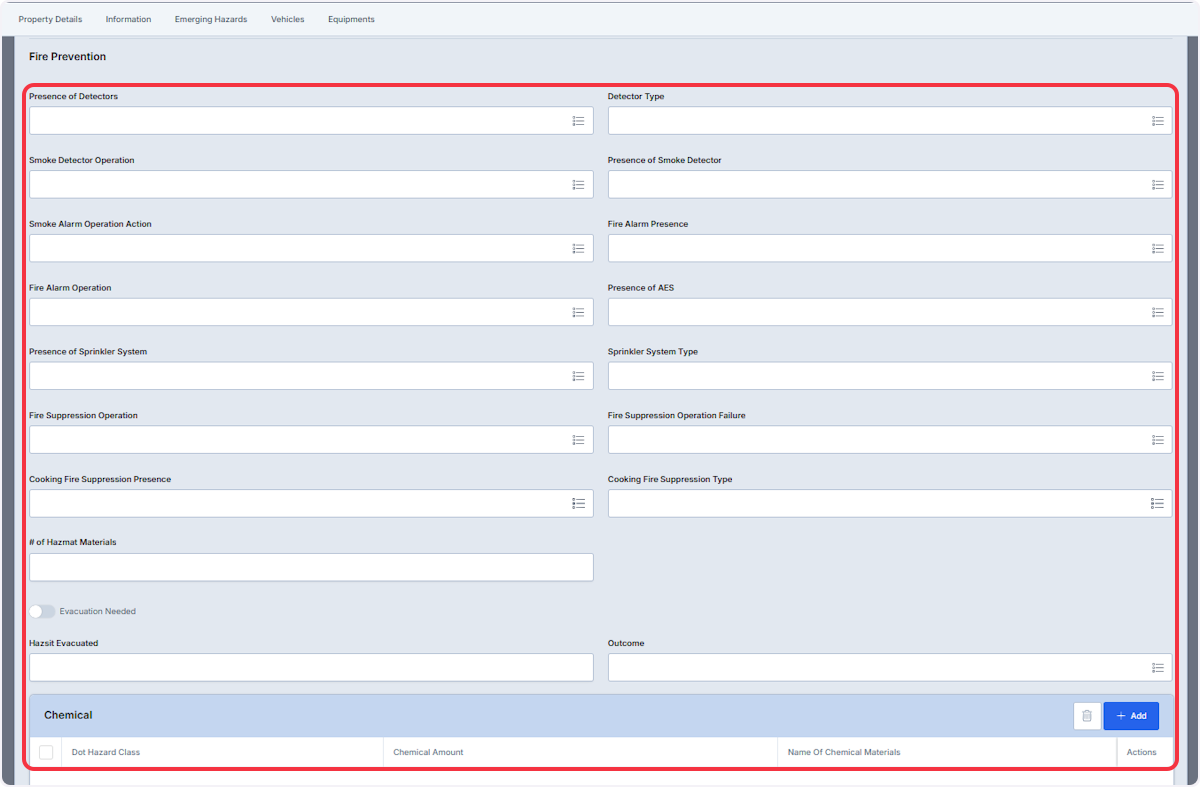 Within the Information tab you are also able to document Fire Prevention information.