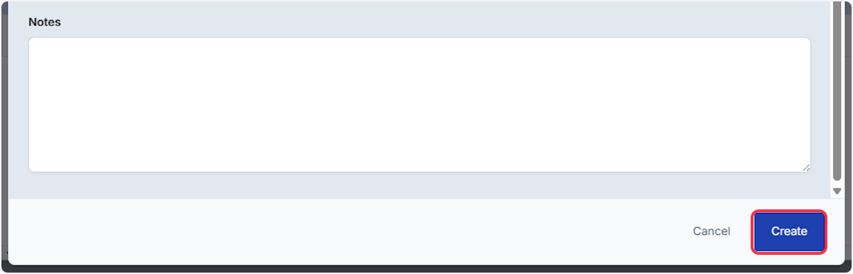 Once all information has been entered select the Create button.