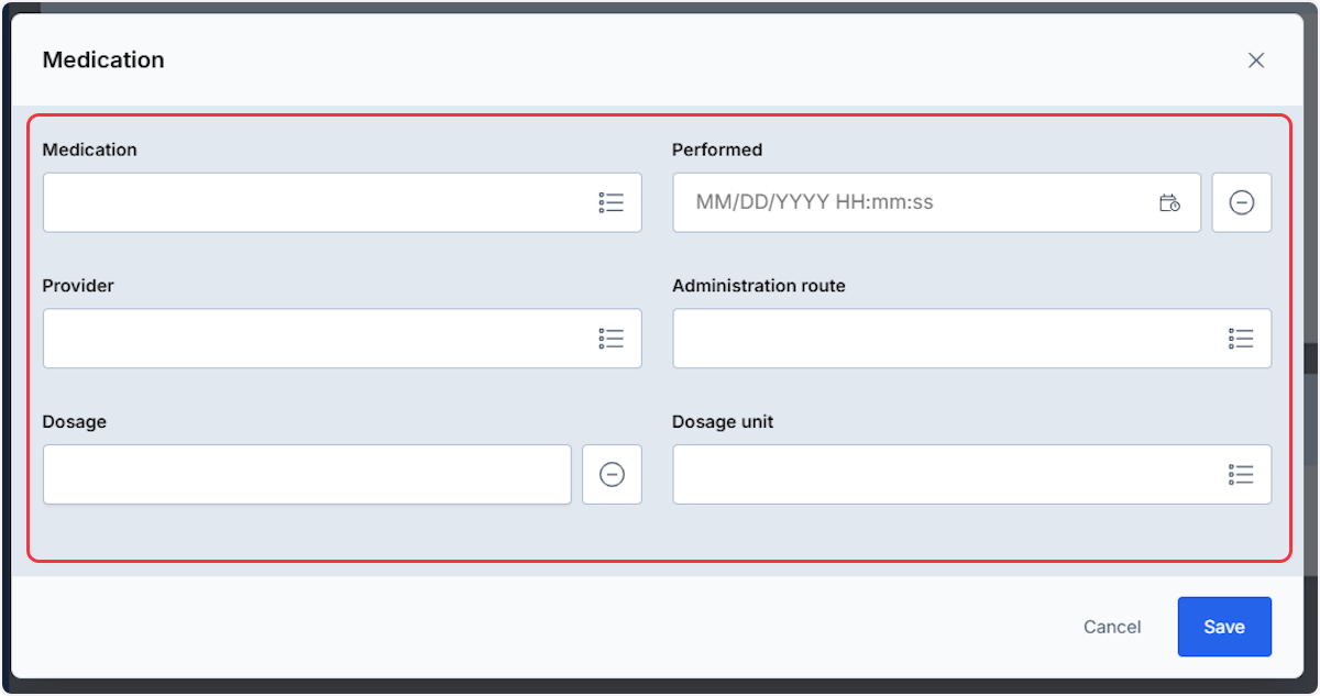 From the modal enter any pertinent information using the fields.