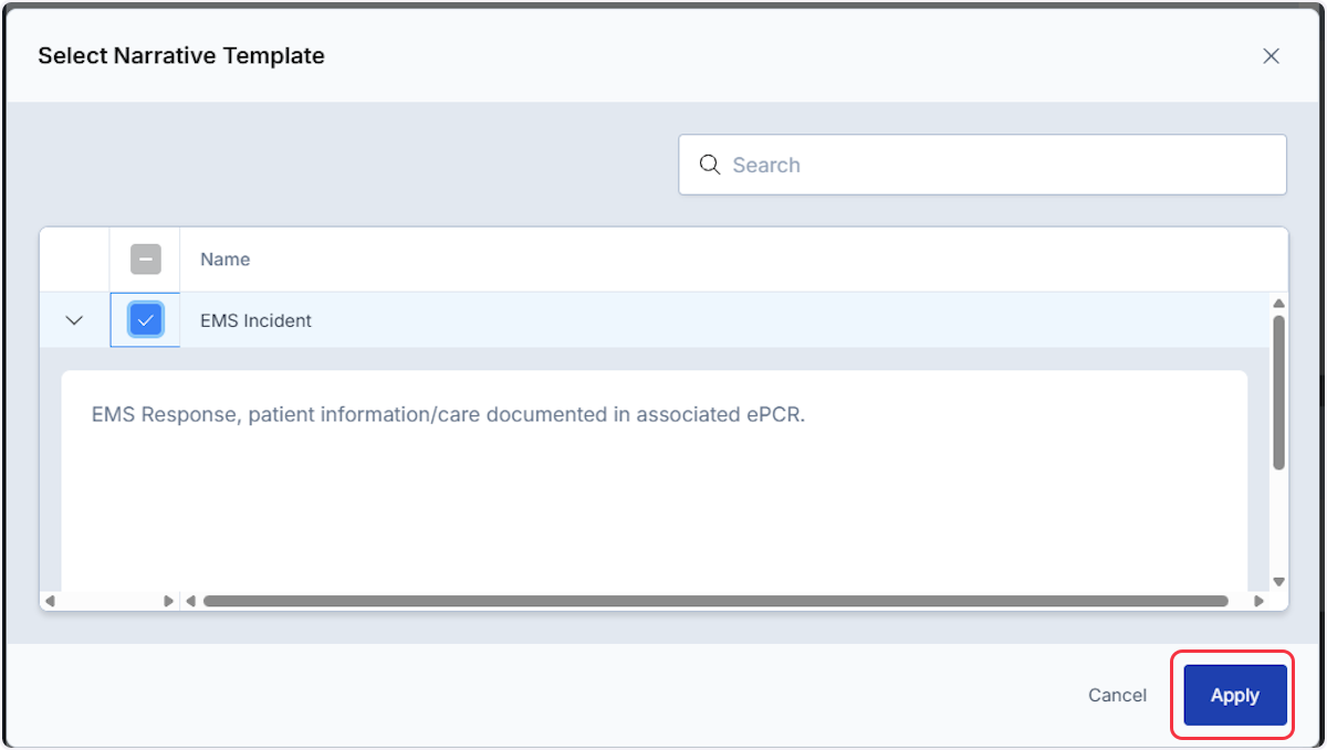 Using the check box to select which template you wish to use then select Apply.