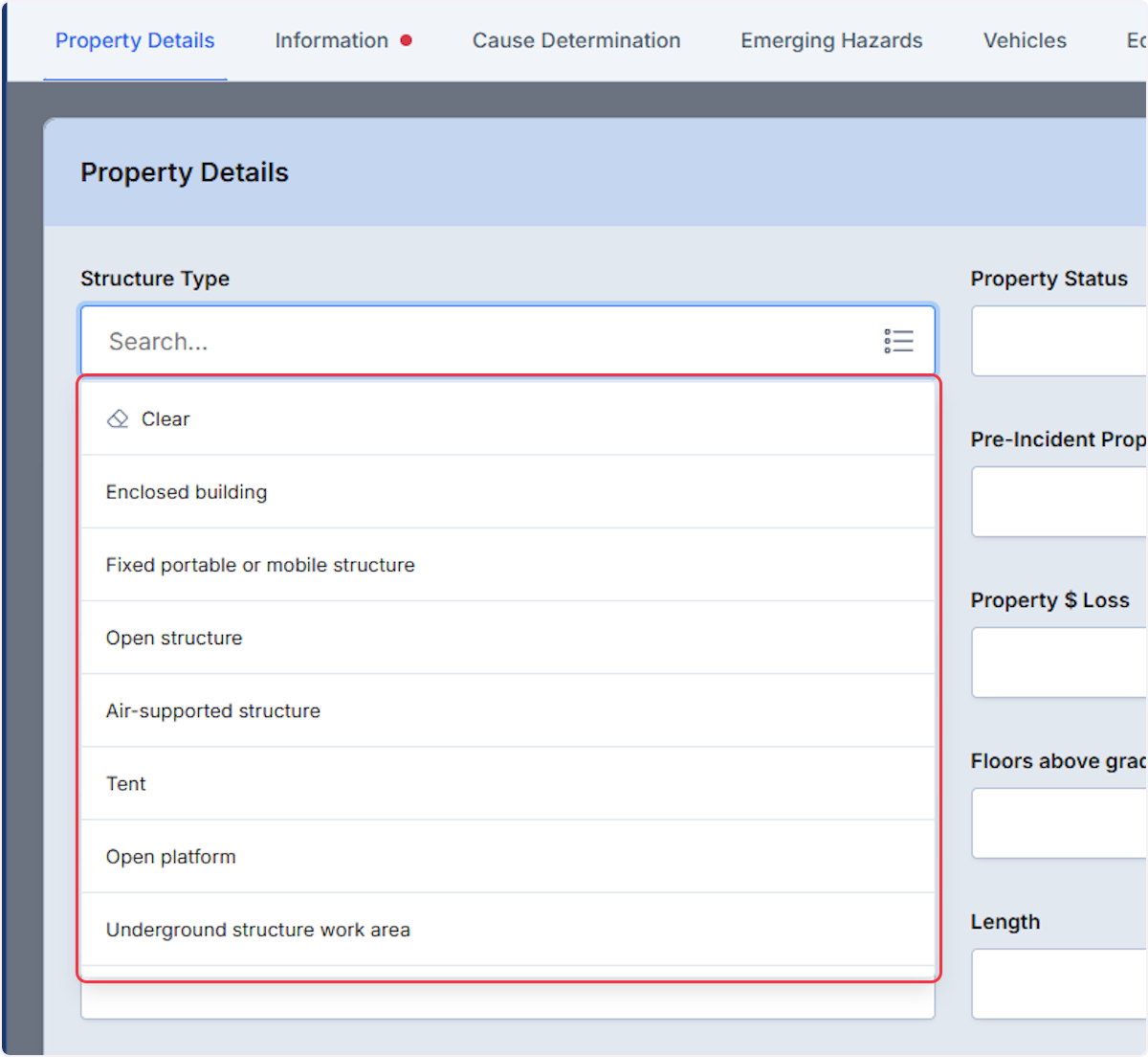 Using the dropdown field select which best applies.