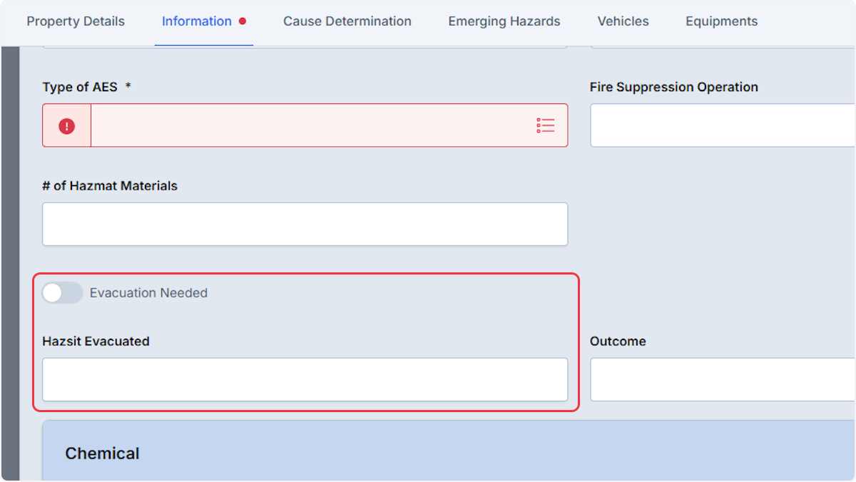 If Evacuation is Needed then document the number evacuated within the Hazsit Evacuated field.