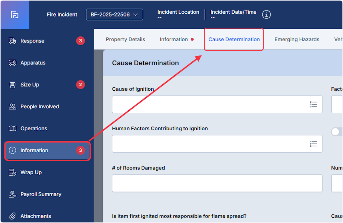 Navigate to the Information section and select the Cause Determination tab.