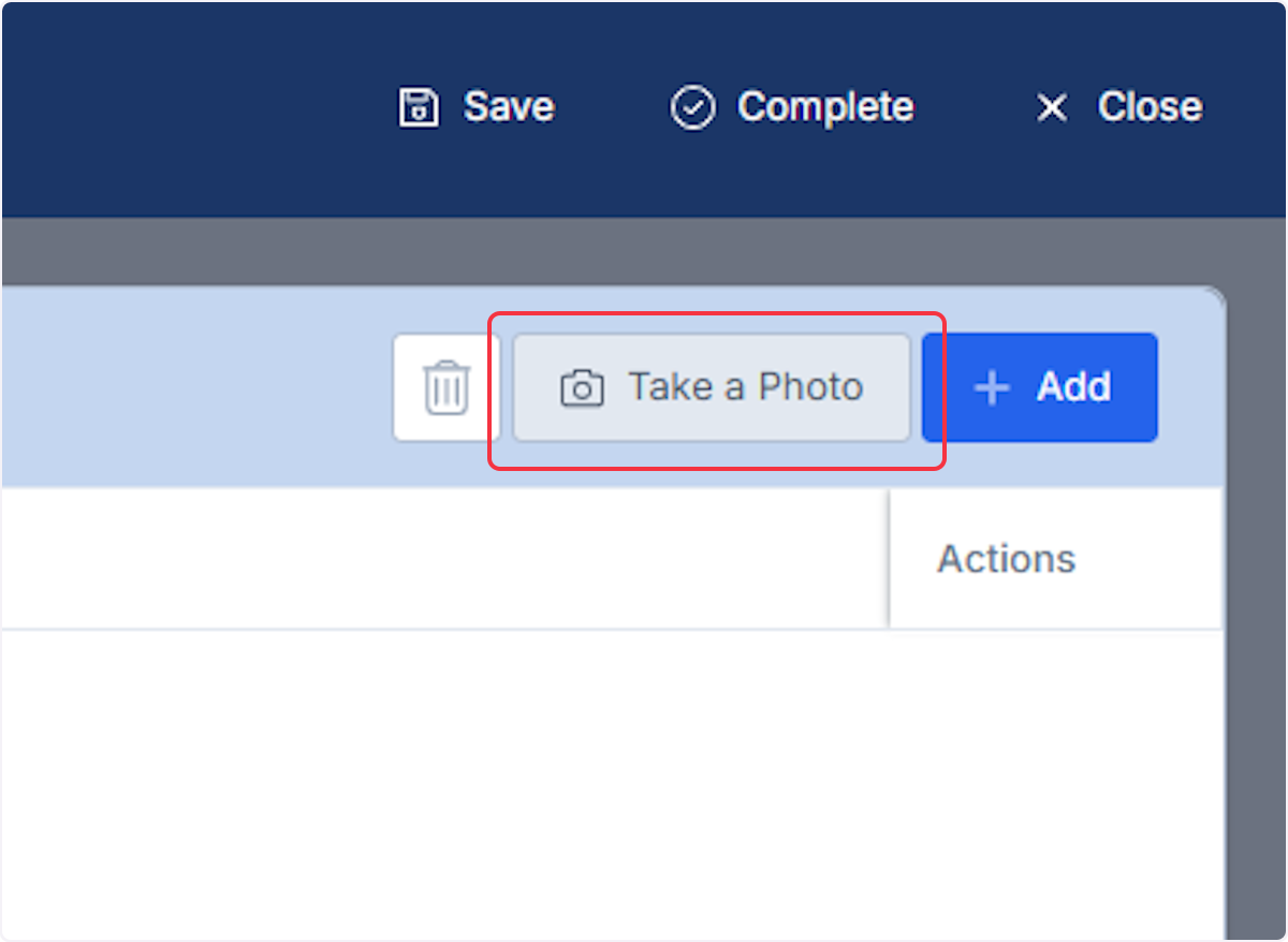 Selecting the Take a Photo will access your devices camera to begin adding photos.