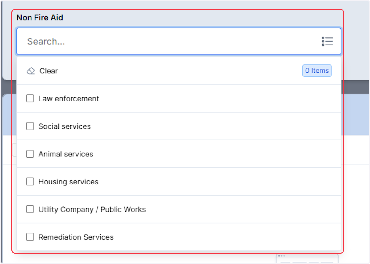 From the Non Fire Aid select all that apply when aid was given or received.