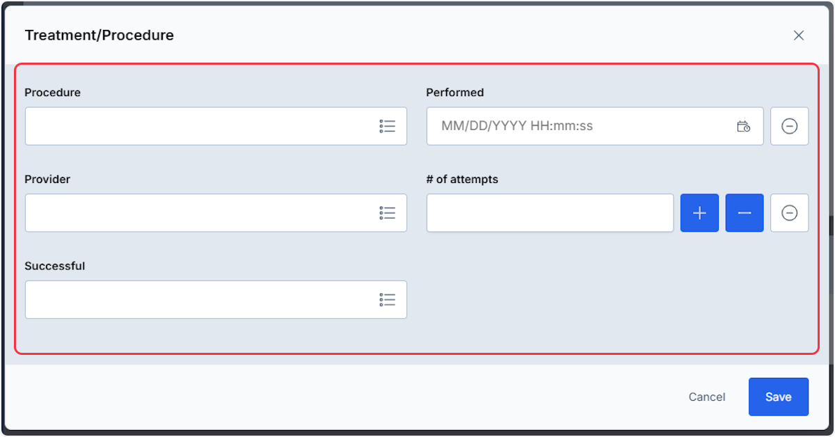 From the modal enter any pertinent information using the fields.