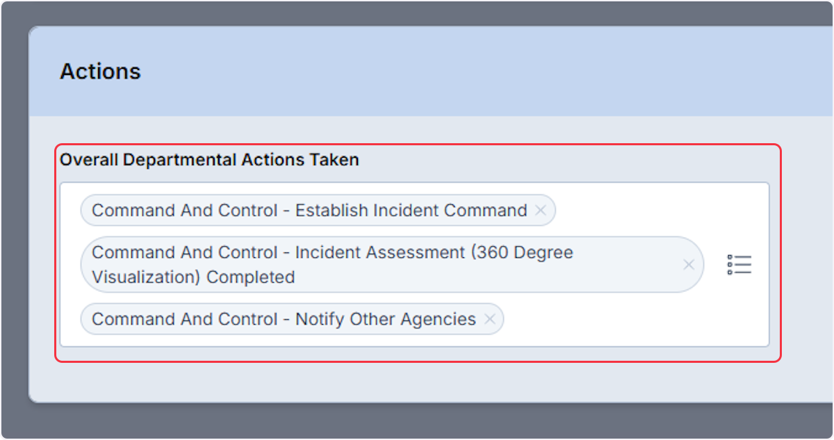 The Overall Departmental Actions Taken will now display all of your selected choices.