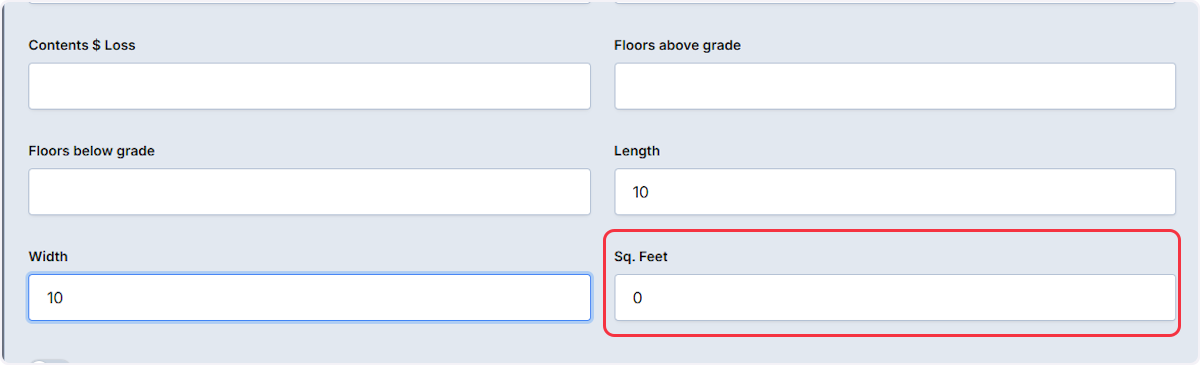Square Feet is an integer field that will auto calculate if all required fields has information in them. 