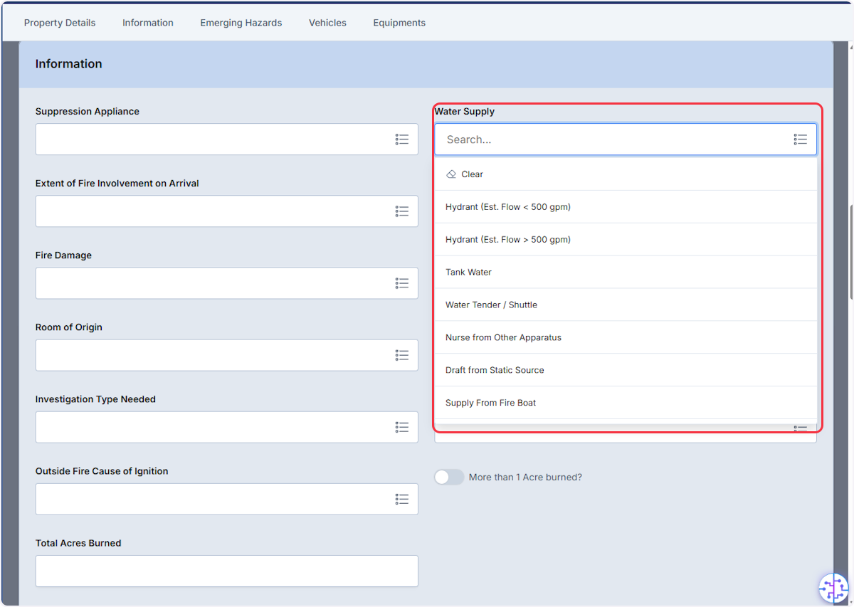 Using the dropdown or list view for single select fields, click on the most appropriate choice to answer that field.