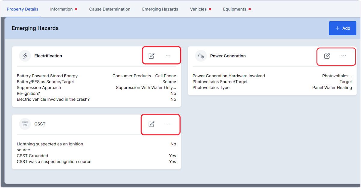 Once emerging hazards has been created you are able to edit or delete them using the action icons.