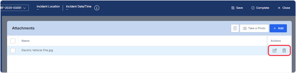 Once documents are added from the Actions column you are able to view or delete.
