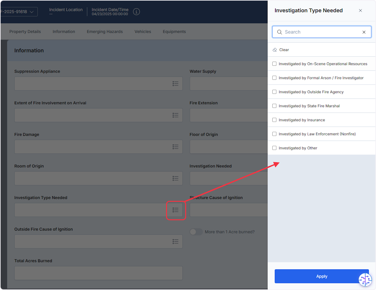 Or document information using the list view by selecting on the icon.