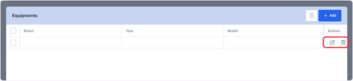 From the Actions column you are able to edit or remove any existing equipment.