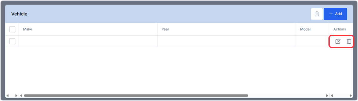 Once vehicles are entered, from the Actions column you are able to edit or remove that vehicle.