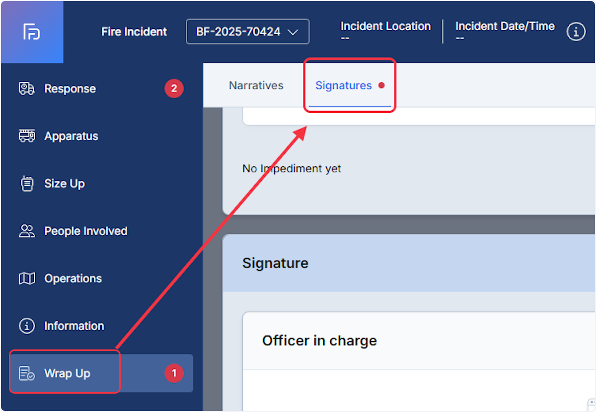 Navigate to the Wrap Up section and select on Signatures tab.