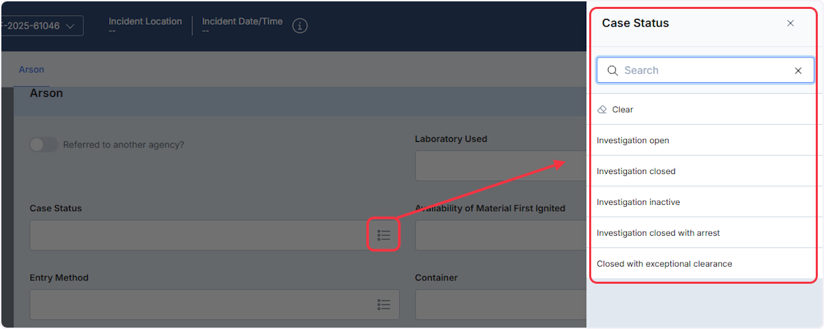 Select on the list icon to bring up the field to the right of the screen, again you are able to search or select on the appropriated choice.