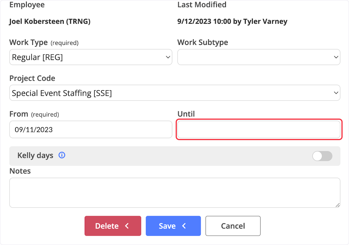 In the Until Date, type in the day teh individual will no longer be on their current rotation.