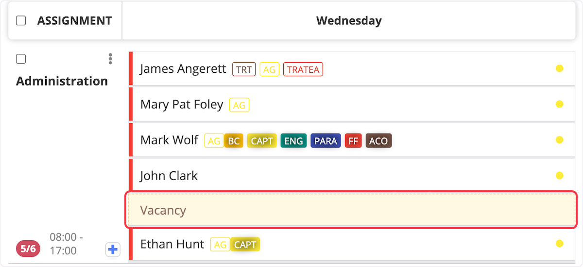 Next, go to the day the user will begin their new rotation and select the acancy they will be filling. 