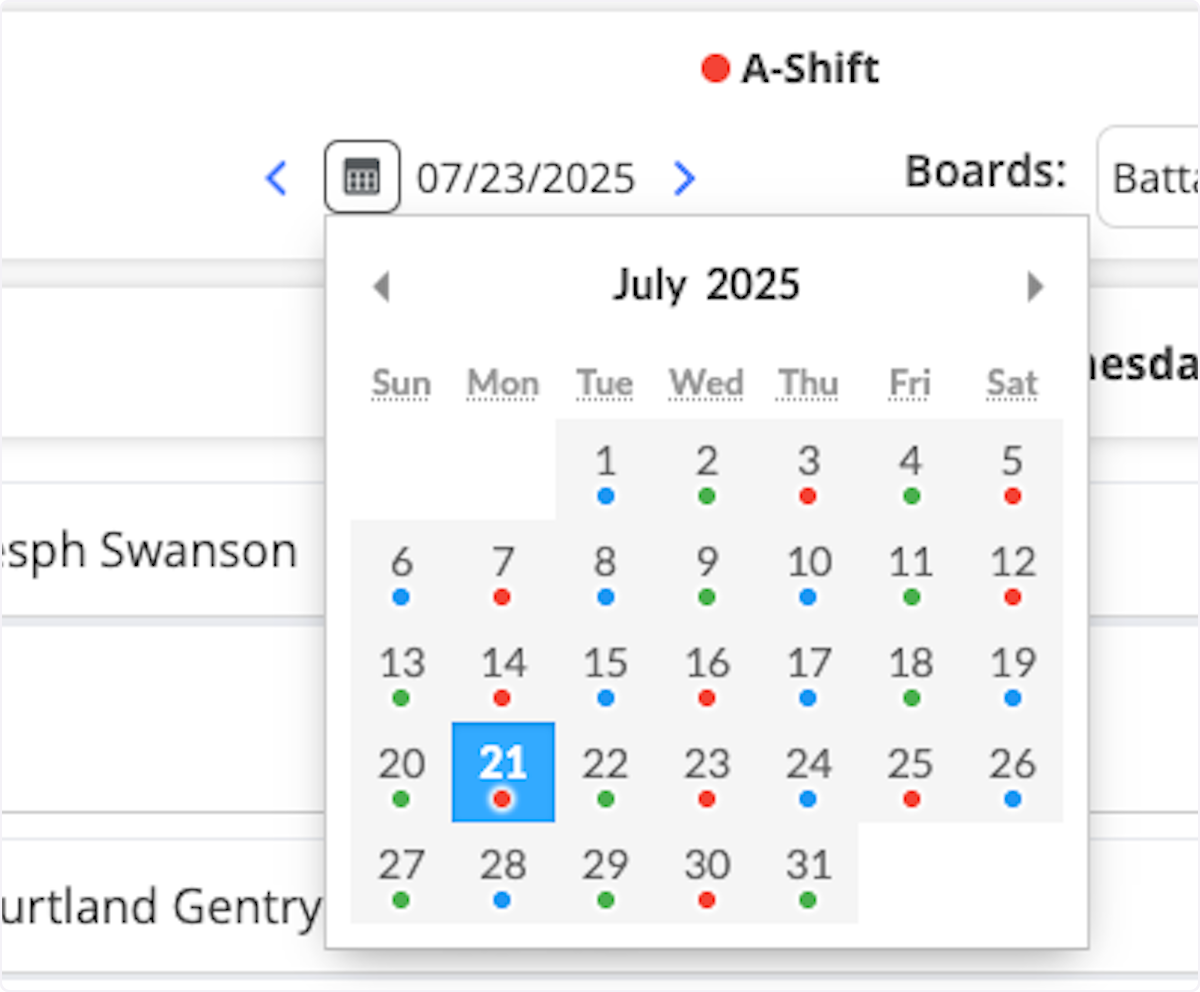 You can click the Calendar Icon to open up a calendar view, or click the blue arrows to jump Day by Day.