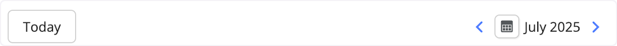The blue arrows allow you to navigate Month by Month, or you can click the Calendar Icon to jump further in advance. When you are off of the current month, the Today button will turn blue allowing you to rapidly return. 