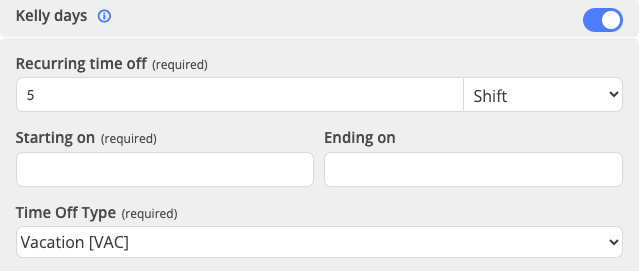 Next is by Shift. If I input 5, the user will be off every fifth shift. 