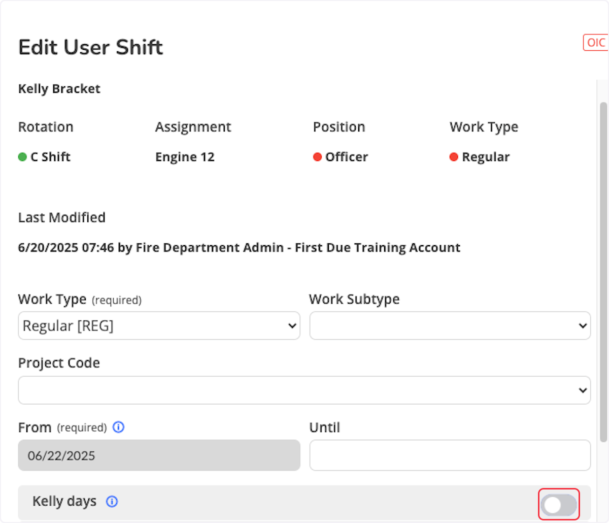 In the Edit User Shift Modal, turn on Kelly Days.