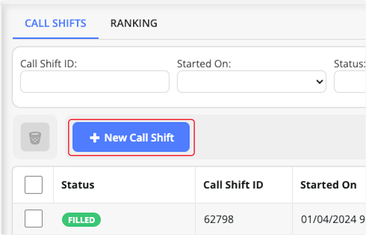 Click New Call Shift. 