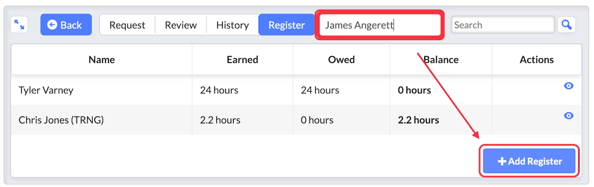 Once their name appears in the box, select Add Register