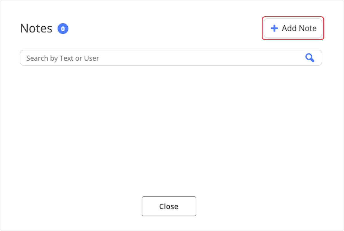 Here you can view any notes already associated with the call shift, as well as the ability to add a note. 