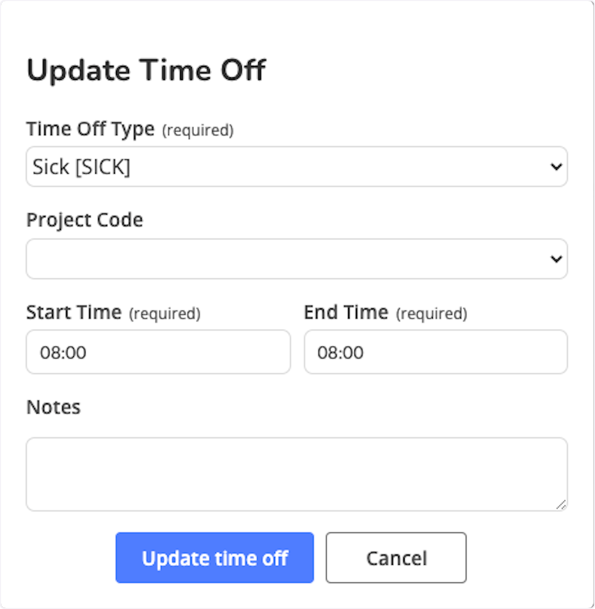 Clicking on the Pencil allows you to edit Time Off Details. 