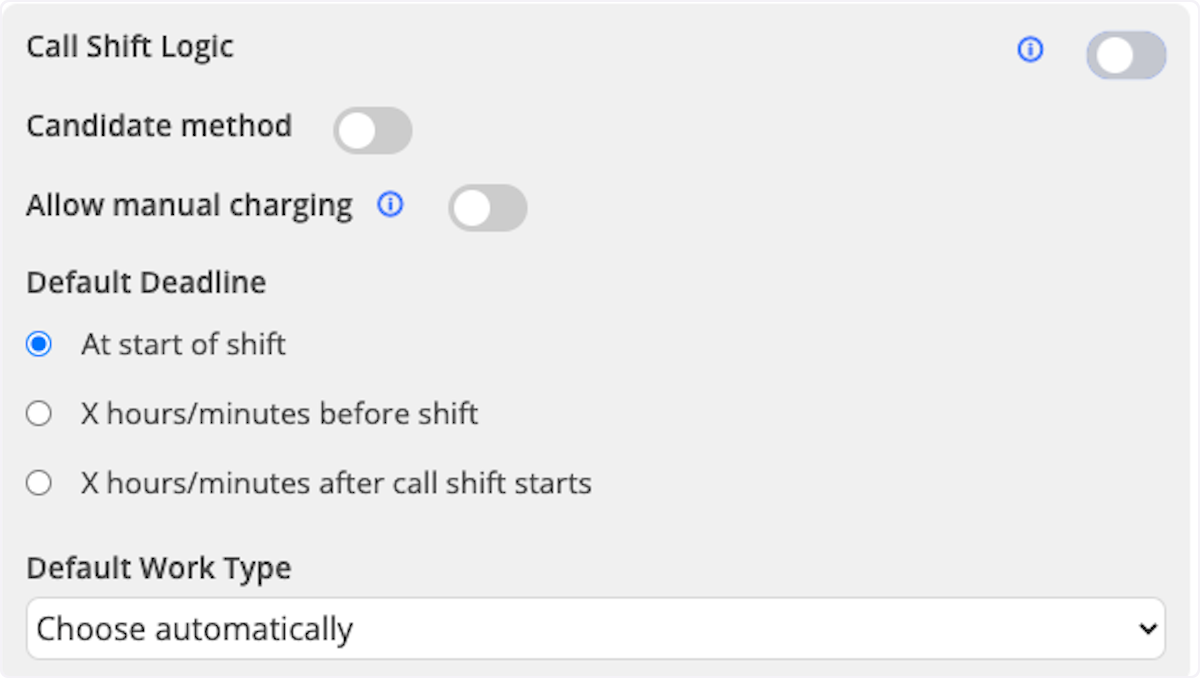 Call Shift Logic allows you to have different settings for this specific rule. You could have the candidate method for all but this rule could be using the non-candidate method.